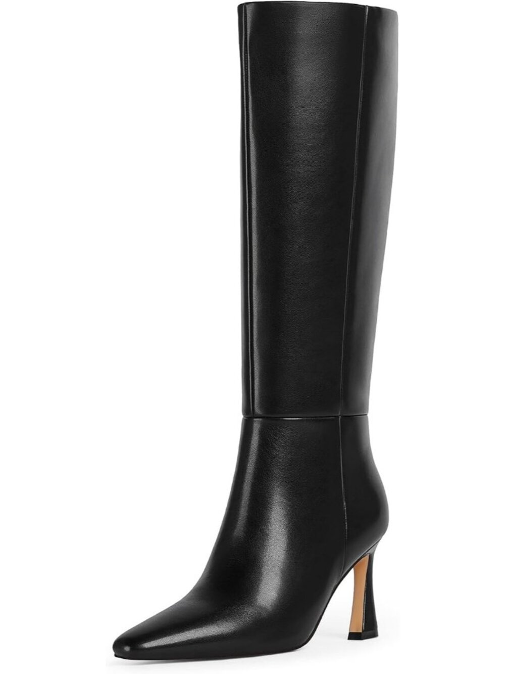 Women's Pu Black Knee High Boots Knee High Heeled Tall Boots with Side Zipper